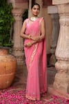 Buy_Laxmishriali_Peach Saree Net Embroidered Bead Sweetheart Buttis With Blouse _at_Aza_Fashions