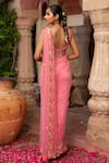 Shop_Laxmishriali_Peach Saree Net Embroidered Bead Sweetheart Buttis With Blouse _at_Aza_Fashions