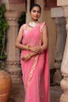 Laxmishriali_Peach Saree Net Embroidered Bead Sweetheart Buttis With Blouse _Online_at_Aza_Fashions