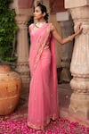 Buy_Laxmishriali_Peach Saree Net Embroidered Bead Sweetheart Buttis With Blouse _Online_at_Aza_Fashions