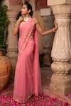 Shop_Laxmishriali_Peach Saree Net Embroidered Bead Sweetheart Buttis With Blouse _Online_at_Aza_Fashions