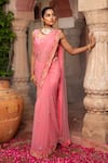 Laxmishriali_Peach Saree Net Embroidered Bead Sweetheart Buttis With Blouse _at_Aza_Fashions