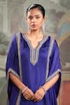 Shop_Laxmishriali_Blue Crepe Pant Embroidered Sequin Notched Kaftan And Set _Online_at_Aza_Fashions