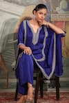 Laxmishriali_Blue Crepe Pant Embroidered Sequin Notched Kaftan And Set _at_Aza_Fashions