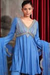 Laxmishriali_Blue Kurta And Pant Crepe Georgette Embroidered & Sequin Short Anarkali Set _Online_at_Aza_Fashions