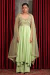 Laxmishriali_Green Kurta And Pant Crepe Satin Embroidered Pearl & Sequin Short Anarkali Set _Online_at_Aza_Fashions