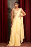 Buy_Laxmishriali_Yellow Pre-draped Saree Crepe Satin Embroidered Cutdana Sweetheart With Blouse _at_Aza_Fashions