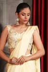 Laxmishriali_Yellow Pre-draped Saree Crepe Satin Embroidered Cutdana Sweetheart With Blouse _Online_at_Aza_Fashions