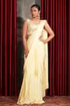 Buy_Laxmishriali_Yellow Pre-draped Saree Crepe Satin Embroidered Cutdana Sweetheart With Blouse _Online_at_Aza_Fashions