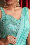 Buy_Laxmishriali_Blue Pre-draped Saree Satin Georgette Embroidered Sequin Sweetheart With Blouse _Online_at_Aza_Fashions