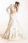 Buy_Ritika Mirchandani_Ivory Crepe Embroidery Floral Applique V Neck Abla Lehenga With Blouse _at_Aza_Fashions