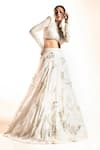 Shop_Ritika Mirchandani_Ivory Crepe Embroidery Floral Applique V Neck Abla Lehenga With Blouse _at_Aza_Fashions