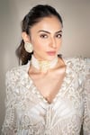 Buy_Ritika Mirchandani_Ivory Crepe Embroidery Geometric Bloom Camp Collar Blazer Kurta With Sharara 