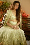 Buy_Ritika Mirchandani_Green Crepe Embroidery Tribal Floral Cutwork Plunging Banu Cape And Lehenga Set _at_Aza_Fashions