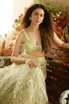 Shop_Ritika Mirchandani_Green Crepe Embroidery Tribal Floral Cutwork Plunging Banu Cape And Lehenga Set _at_Aza_Fashions