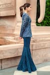 Shop_Ritika Mirchandani_Blue Crepe Embroidery Bloom V Neck Iris Jacket Kurta With Gharara _at_Aza_Fashions