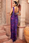 Shop_Laxmishriali_Blue Saree Satin Printed Abstract Round Embroidered Pre-draped With Blouse _at_Aza_Fashions