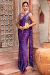 Laxmishriali_Blue Saree Satin Printed Abstract Round Embroidered Pre-draped With Blouse _Online_at_Aza_Fashions