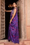 Laxmishriali_Blue Saree Satin Printed Abstract Round Embroidered Pre-draped With Blouse _at_Aza_Fashions