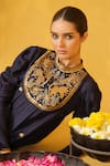 Buy_ABSTRACT BY MEGHA JAIN MADAAN_Blue Twill Embroidered Applique High Dress _Online_at_Aza_Fashions