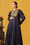 ABSTRACT BY MEGHA JAIN MADAAN_Blue Twill Embroidered Applique High Dress _at_Aza_Fashions