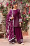 Buy_Ajiesh Oberoi_Purple Velvet Embroidered Gota Round Vertical Zari Work Kurta Palazzo Set _at_Aza_Fashions