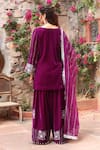 Shop_Ajiesh Oberoi_Purple Velvet Embroidered Gota Round Vertical Zari Work Kurta Palazzo Set _at_Aza_Fashions