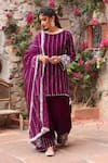 Ajiesh Oberoi_Purple Velvet Embroidered Gota Round Vertical Zari Work Kurta Palazzo Set _at_Aza_Fashions