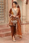 Ajiesh Oberoi_Brown Velvet Embroidered Gota Lace V-neck Kurta Dhoti Pant Set _Online_at_Aza_Fashions