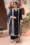 Buy_Ajiesh Oberoi_Blue Velvet Embroidered Floral Notched Kurta Palazzo Set _at_Aza_Fashions