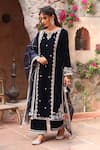 Buy_Ajiesh Oberoi_Blue Velvet Embroidered Floral Notched Kurta Palazzo Set _Online_at_Aza_Fashions