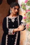 Buy_Ajiesh Oberoi_Blue Velvet Embroidered Floral Notched Kurta Palazzo Set 