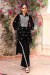 Buy_Ajiesh Oberoi_Black Velvet Embroidered Abstract Collared Kurta Palazzo Co-ord Set _Online_at_Aza_Fashions