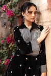 Ajiesh Oberoi_Black Velvet Embroidered Abstract Collared Kurta Palazzo Co-ord Set _at_Aza_Fashions