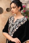 Shop_Ajiesh Oberoi_Black Velvet Embroidered Floral Notched Kaftan And Palazzo Set _Online_at_Aza_Fashions