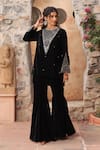 Buy_Ajiesh Oberoi_Black Velvet Embroidered Beads Round Kurta And Pant Co-ord Set _at_Aza_Fashions