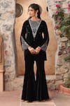 Ajiesh Oberoi_Black Velvet Embroidered Beads Round Kurta And Pant Co-ord Set _Online_at_Aza_Fashions