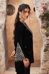 Ajiesh Oberoi_Black Velvet Embroidered Beads Round Kurta And Pant Co-ord Set _at_Aza_Fashions