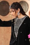 Buy_Ajiesh Oberoi_Black Velvet Embroidered Beads Round Kurta And Pant Co-ord Set 