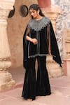 Buy_Ajiesh Oberoi_Black Velvet Embroidery Geometric Round Cape And Pant Set _at_Aza_Fashions