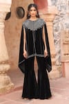 Buy_Ajiesh Oberoi_Black Velvet Embroidery Geometric Round Cape And Pant Set _Online_at_Aza_Fashions