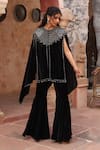 Shop_Ajiesh Oberoi_Black Velvet Embroidery Geometric Round Cape And Pant Set _Online_at_Aza_Fashions