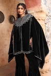 Ajiesh Oberoi_Black Velvet Embroidery Geometric Round Cape And Pant Set _at_Aza_Fashions