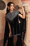 Buy_Ajiesh Oberoi_Black Velvet Embroidery Geometric Round Cape And Pant Set 