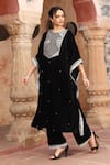 Buy_Ajiesh Oberoi_Black Velvet Embroidery Geometric Round Kaftan And Pant _at_Aza_Fashions