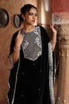 Shop_Ajiesh Oberoi_Black Velvet Embroidery Geometric Round Kaftan And Pant _Online_at_Aza_Fashions