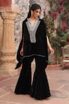 Buy_Ajiesh Oberoi_Black Velvet Embroidery Geometric V-neck Bodice Cape And Pant _at_Aza_Fashions