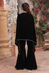 Shop_Ajiesh Oberoi_Black Velvet Embroidery Geometric V-neck Bodice Cape And Pant _at_Aza_Fashions