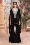 Buy_Ajiesh Oberoi_Black Velvet Embroidery Geometric V-neck Bodice Cape And Pant _Online_at_Aza_Fashions