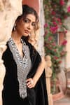 Shop_Ajiesh Oberoi_Black Velvet Embroidery Geometric V-neck Bodice Cape And Pant _Online_at_Aza_Fashions